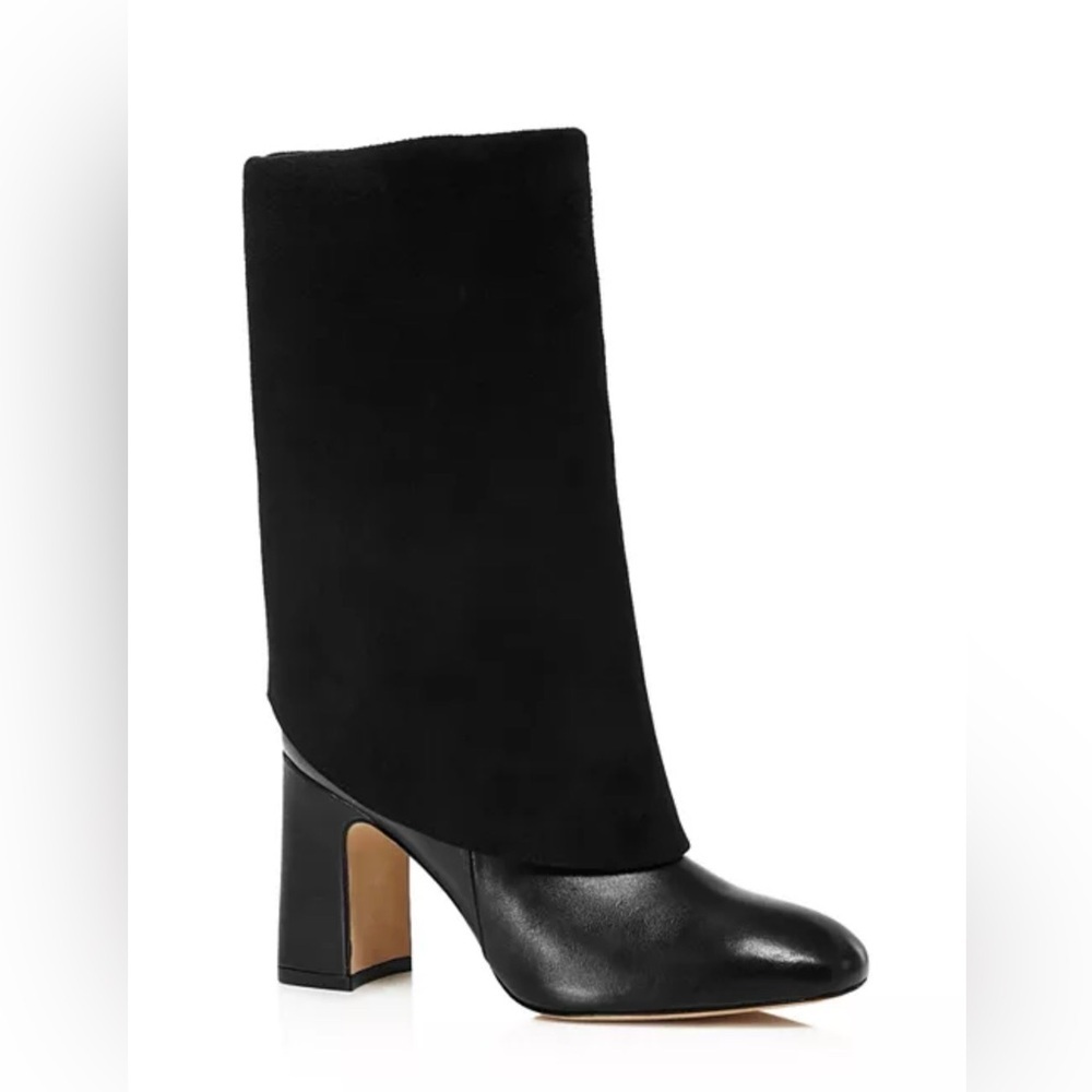 STUART WEITZMAN Lucinda Black Suede & Leather Fold-Over Boots - Picture 3 of 11